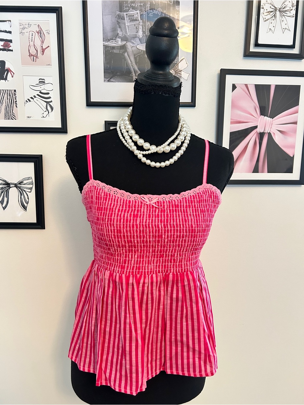 Pink Striped Smocked Tank Top